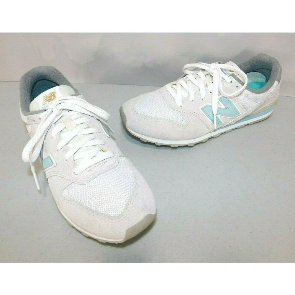New Balance 996 beige & blue leather woman's sneakers size 7.5.